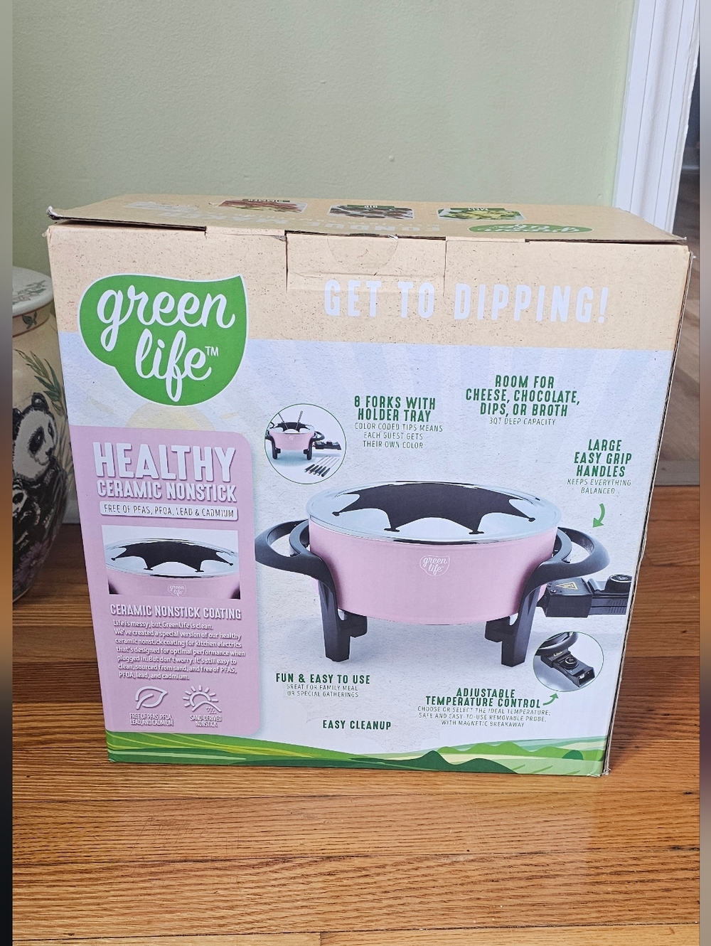 New Never Opened Green Life Pink Healthy Ceramic Nonstick Fondue Party Set - Picture 3 of 8